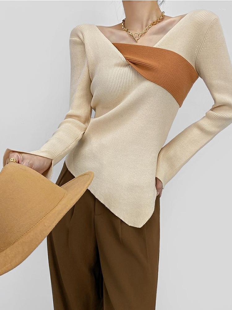 Womens Sweaters Wrapped Crochet Sweater Cross Top Long Sleeved Clothing V-neck Soft Casual Retro Harajuku Aesthetic Pullover Irregular