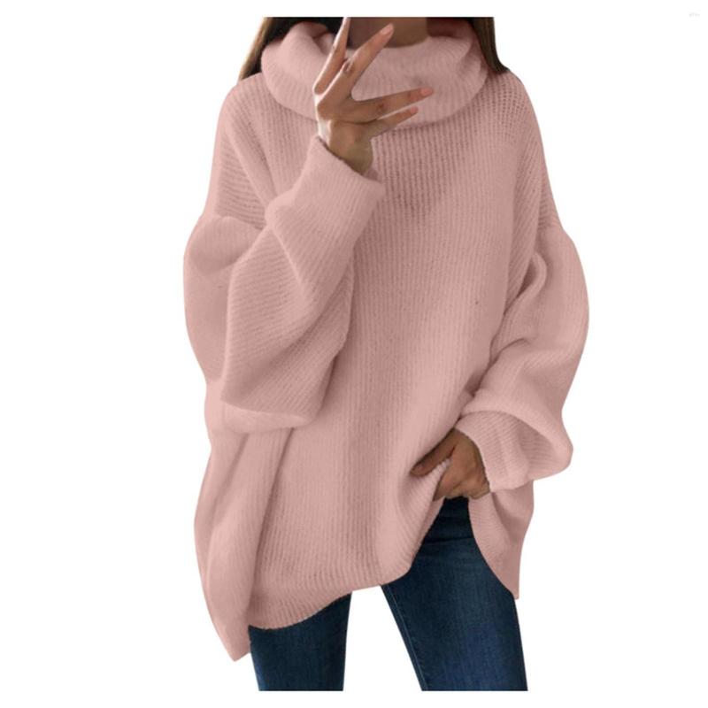 Womens Sweaters Womens Solid Color Y2k Oversize Lantern Sleeve Knit Tops Turtleneck Harajuku Leisure Jumpers Warm Pullovers