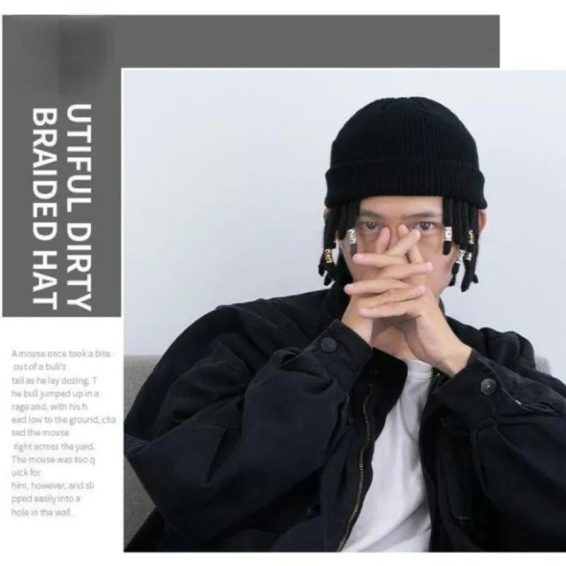 Beanie/Skull Caps Rap Reggae Cold Bonnet Men Hip Hop Knitted Hat Dread Locks Hat Men Locks Wig Pullover Hat Fashion Punk Beanies for Men 231007