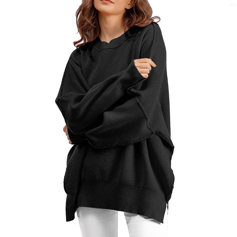 Womens Sweaters Fashion Crew Neck Sweater Solid Color Oversized Pullover For Women Ladies Work