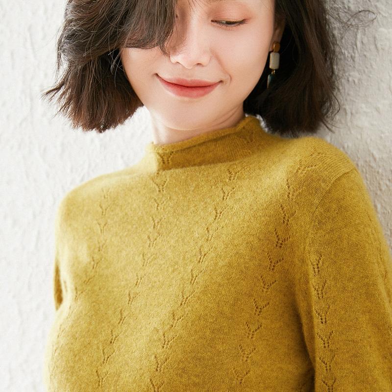 Womens Sweaters Autumn And Winter Style Wool Sweater Half Turtleneck Curled Hollow Iong-Sleeved Pullover Top Ioose