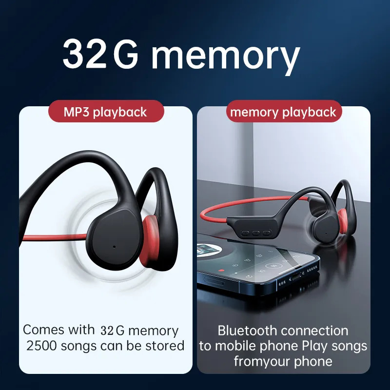 Headsets Bone Conduction Earphones Bluetooth Wireless IPX8 Waterproof MP3 Player Hifi Ear hook Headphone With Mic Headset For Swimming 231007