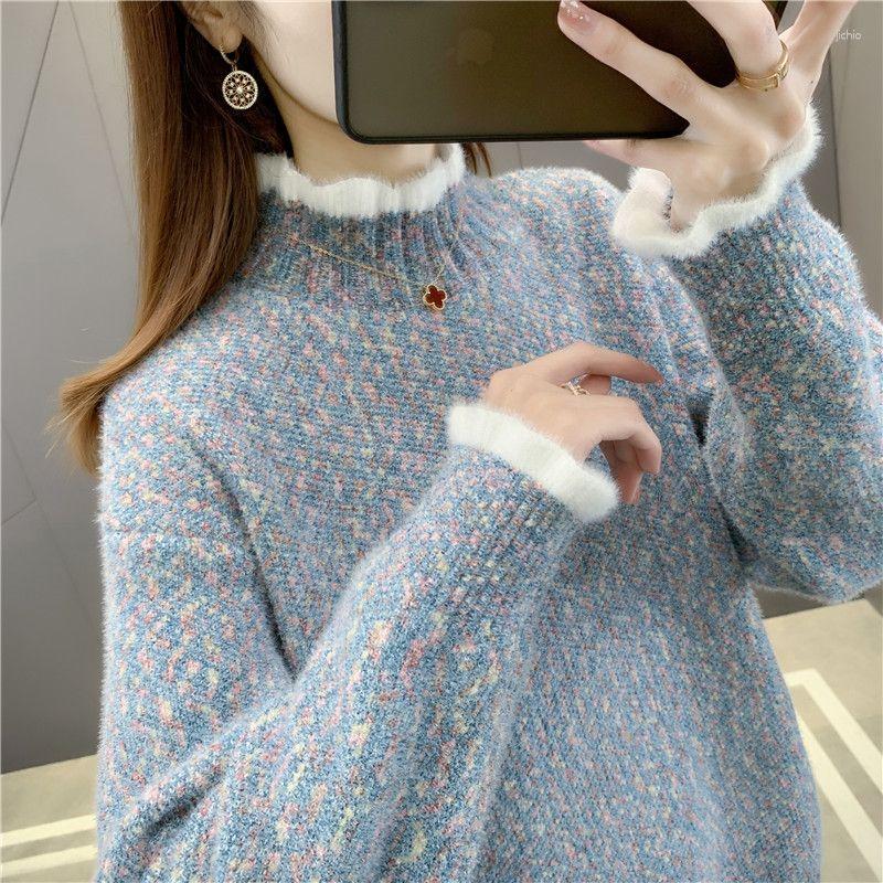 Womens Sweaters Autumn And Winter Sweater Women Keep Warm Ruffled Collar Pullovers Knitting Fashion Long Sleeve Loose Tops T770