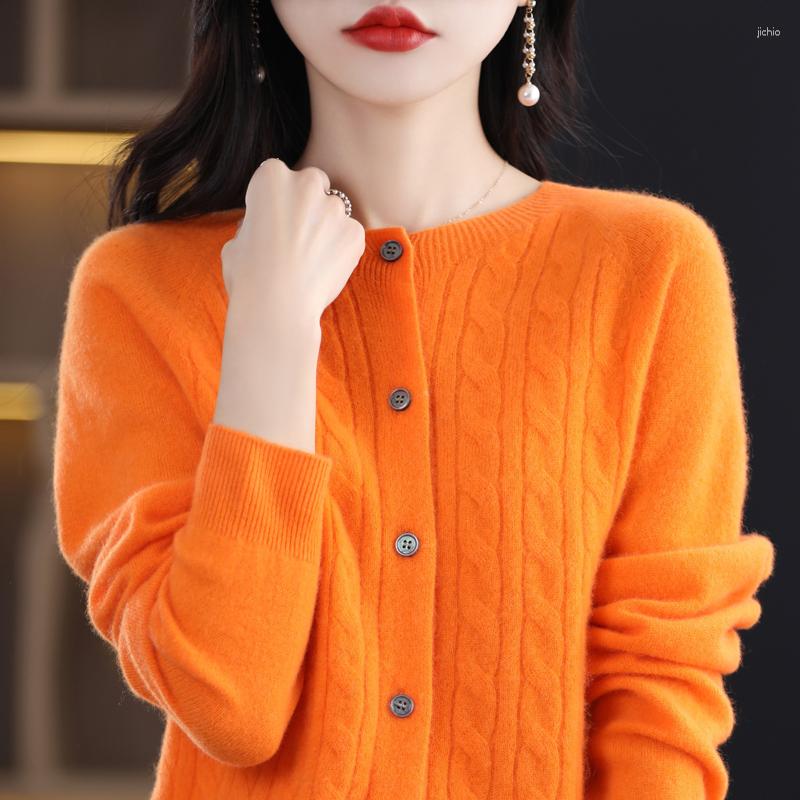 Womens Sweaters Spring Female O-Neck Cashmere Merino Wool Sweater Women Knitted Cardigan Twisted Knitwear Loose Tops