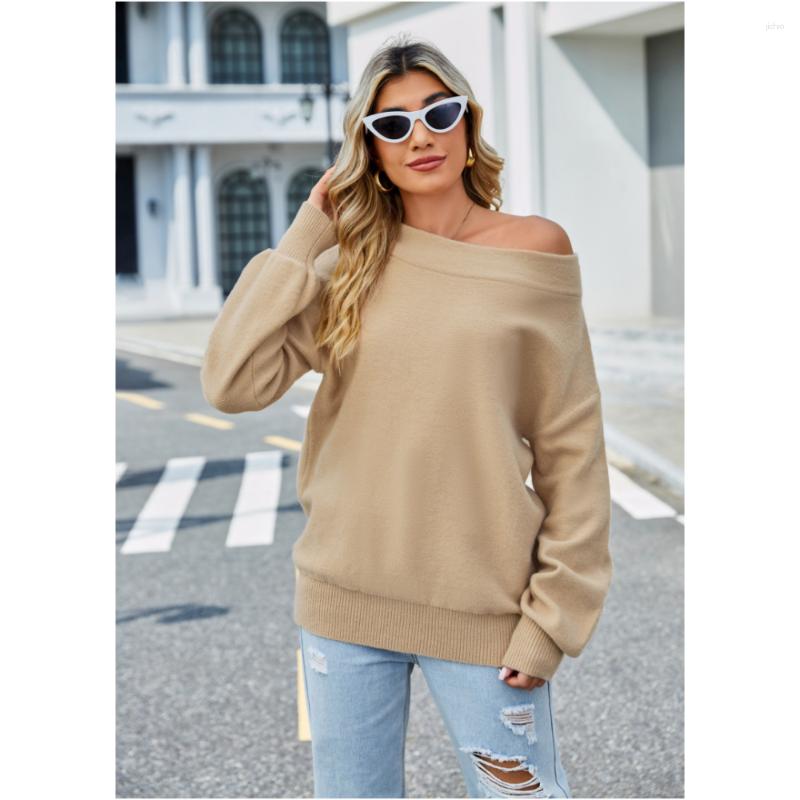 Womens Sweaters Fall/winter 2024 European And American One-shoulder Solid Color Sweater Loose Oversized Women