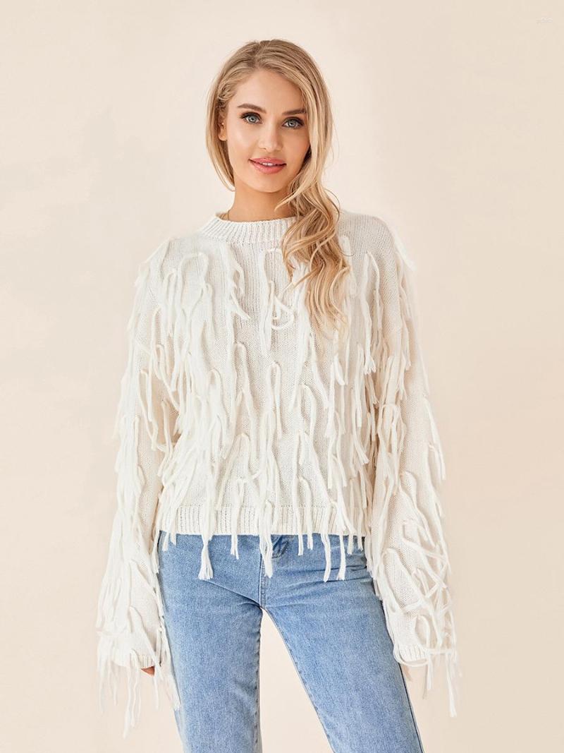 Womens Sweaters Women Knit Sweater Long Sleeve Crew Neck Tasseled Pullover Tops Autumn Winter Thicken Fashion Elegant Streetwear Y2k