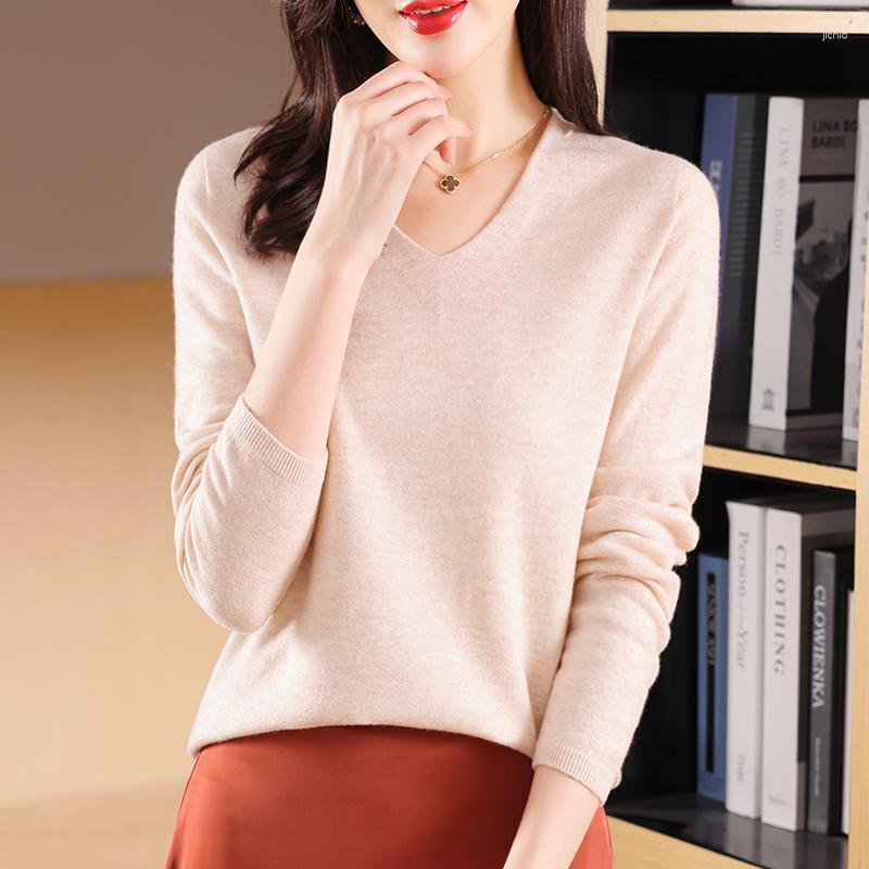 Womens Sweaters Women Wool 2023 Autumn Winter Lady V-neck Long Sleeve Pure Knitted Pullovers