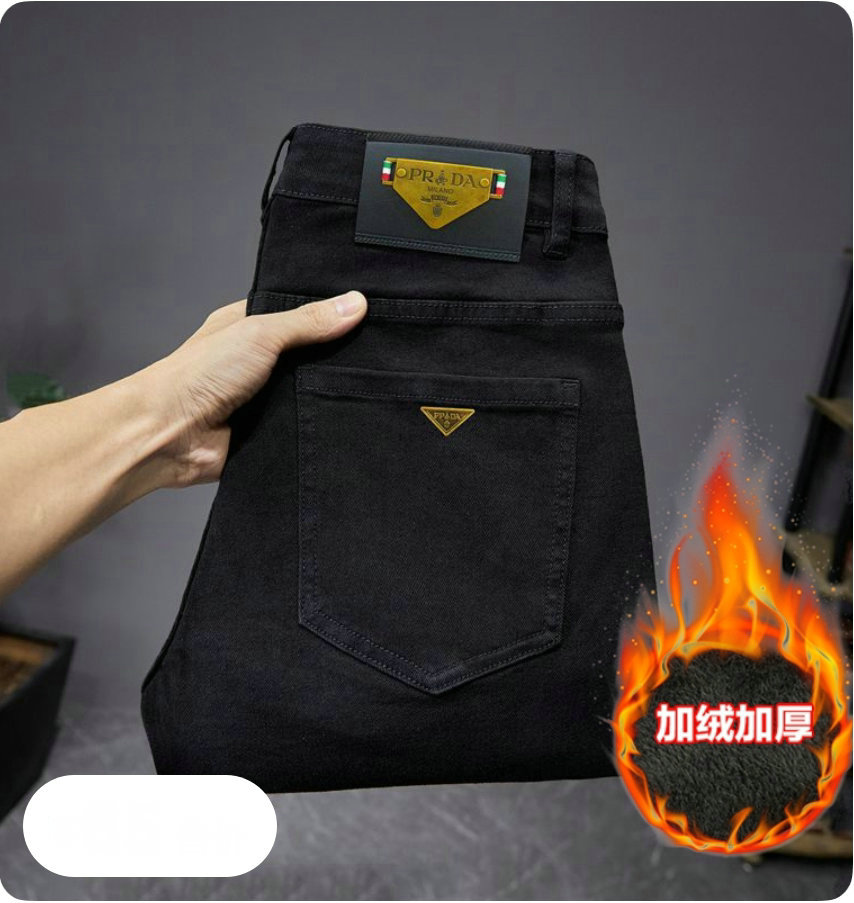 New JEANS Pants pant Men's trousers Stretch FLEECE thickening winter DDicon Embroidered close-fitting jeans cotton slacks washed straight busines