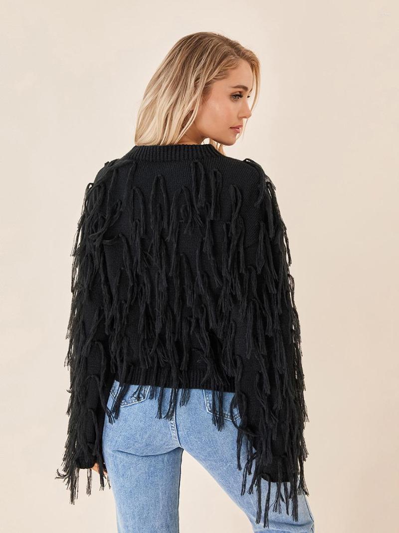 Womens Sweaters Women Knit Sweater Long Sleeve Crew Neck Tasseled Pullover Tops Autumn Winter Thicken Fashion Elegant Streetwear Y2k