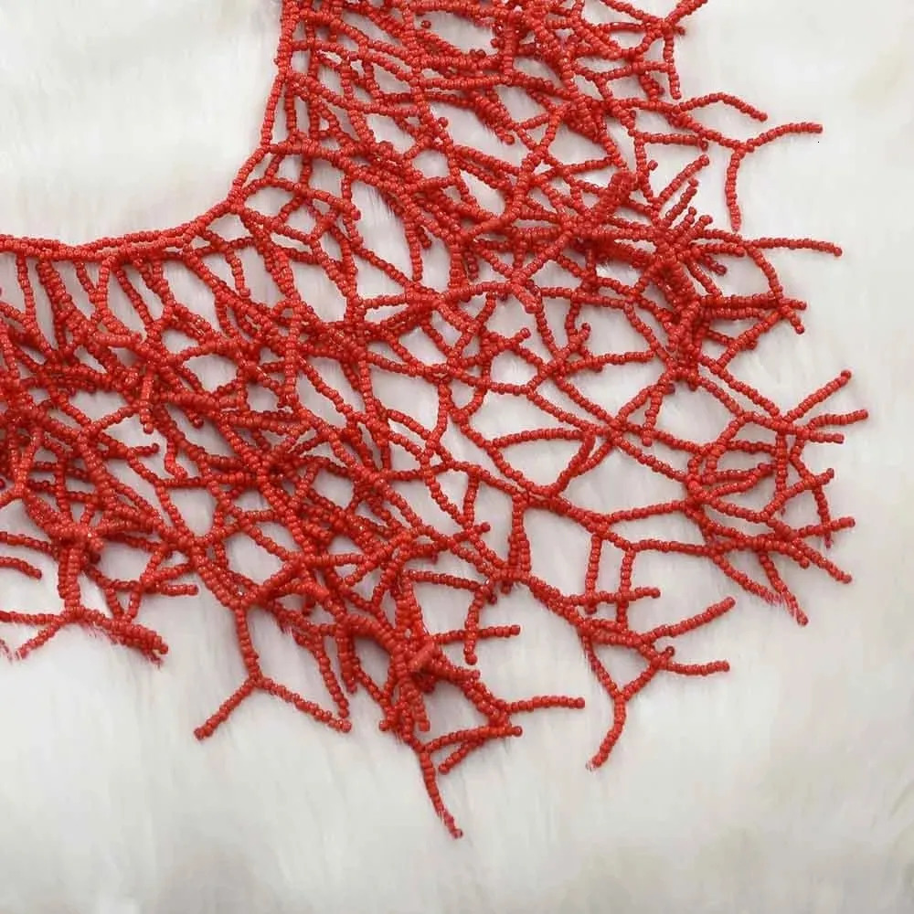 Chokers Handmade Red White Color Coral Shape Beads Choker Necklace for Women Indian African Ethnic Bib Collar Boho Statement Jewelry 231007