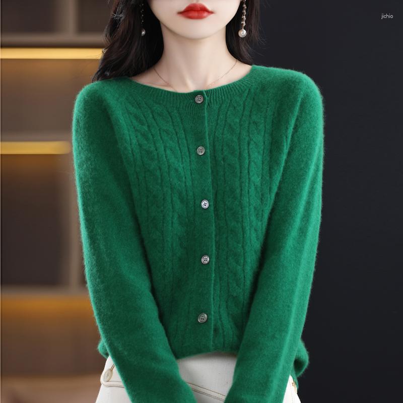 Womens Sweaters Spring Female O-Neck Cashmere Merino Wool Sweater Women Knitted Cardigan Twisted Knitwear Loose Tops