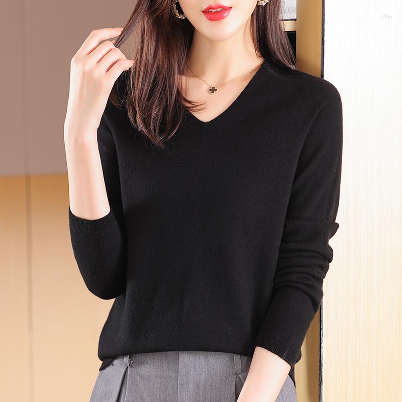 Womens Sweaters Women Wool 2023 Autumn Winter Lady V-neck Long Sleeve Pure Knitted Pullovers