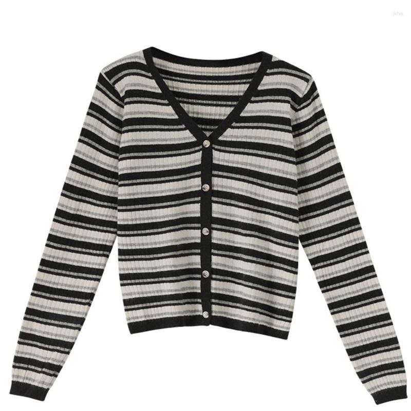 Womens Sweaters Sweater Manufacturer Genuine Korean Style Retro Fashionable Simple Casual All-Match Long Sleeve Collar Striped