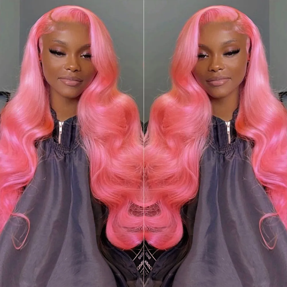 Pink Lace Front Wig Human Hair 13x4 Hd Lace Frontal Wig Brazilian 613 Colored Body Wave Wear and Go Glueless Wig for Women Cosplay