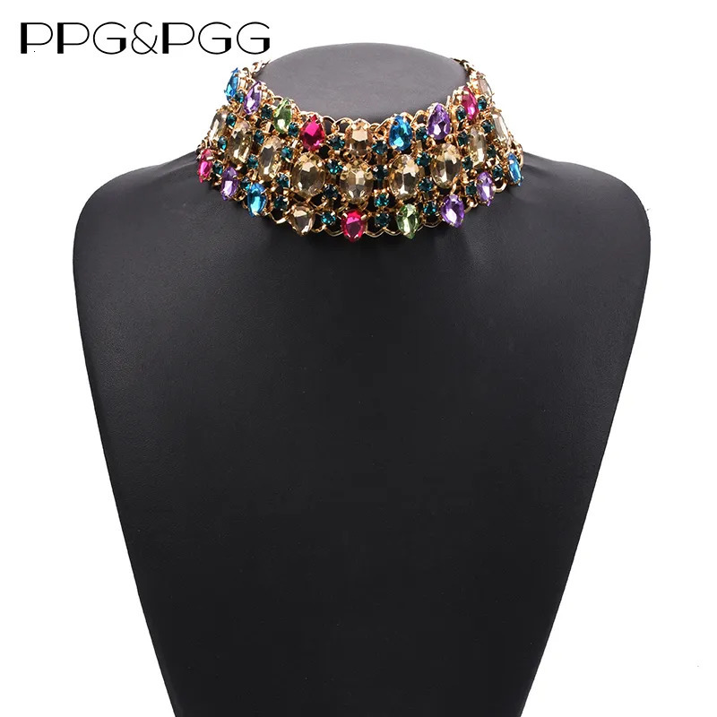 Chokers ZA Crystal Statement Chokers Necklaces Women Jewelry Fashion Big Bib Large Collar Choker Necklace Clear Champagne 231007