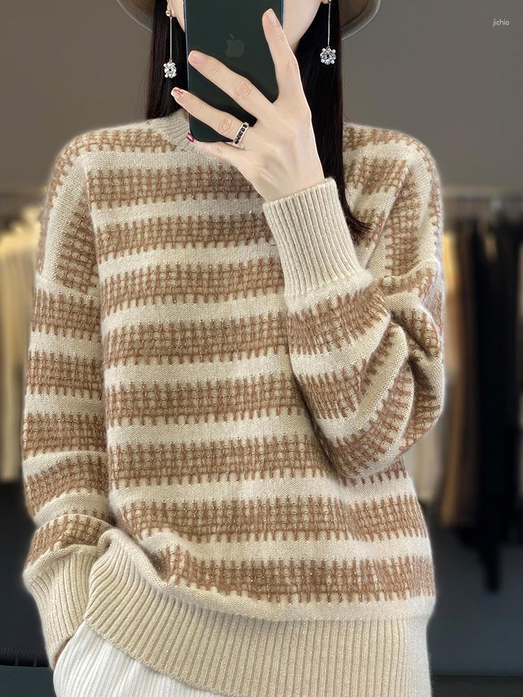 Womens Sweaters Cashmere Wool Sweater 2024 Autumn/Winter Round Neck Pullover Korean Fashion Loose Top Soft Comfortable
