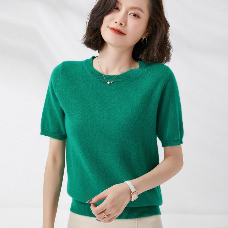 Womens Sweaters Pullover Spring/Summer Wool Sweater Short Sleeve Casual Solid Color Round Neck T-Shirt Ladies Top