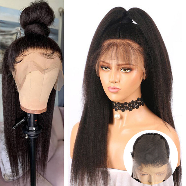 Kinky Straight Lace Front Human Hair Wigs hd Transparent Lace Frontal Wigs Pre Plucked 130% Density Yaki Straight brazilian hair Wig