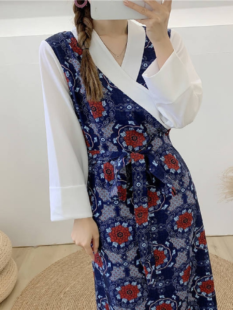 Tibetan Women Spring and Autumn Flower pattern Lhasa Clothing Travel Photography Tibet Robe Modern Chinese National Dress