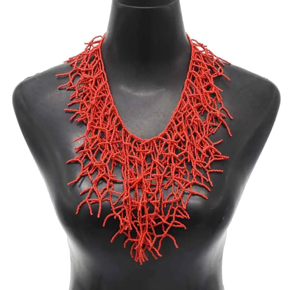 Chokers Handmade Red White Color Coral Shape Beads Choker Necklace for Women Indian African Ethnic Bib Collar Boho Statement Jewelry 231007