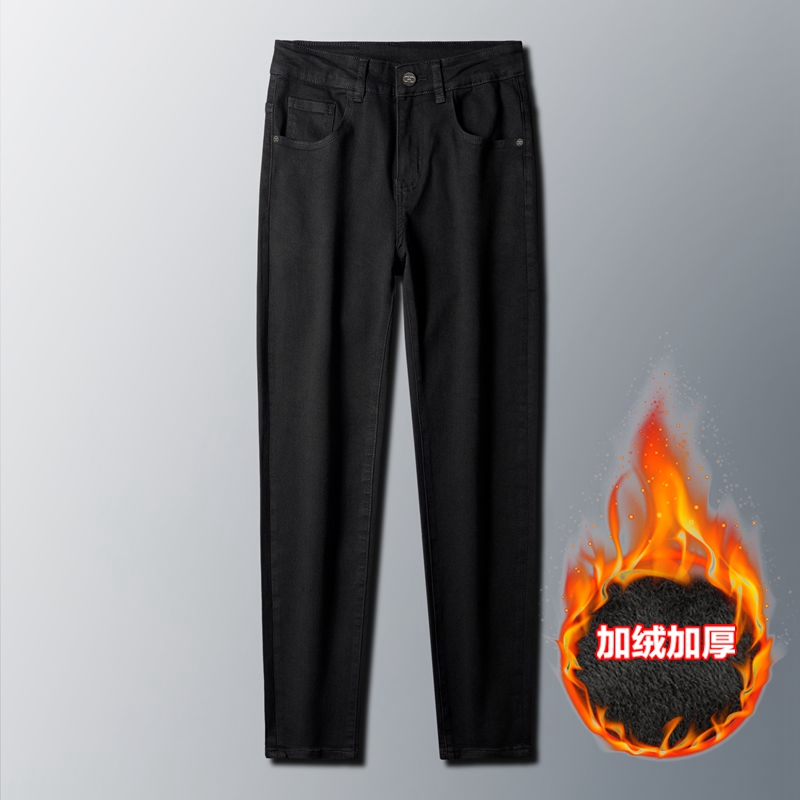 New JEANS Pants pant Men's trousers Stretch FLEECE thickening winter DDicon Embroidered close-fitting jeans cotton slacks washed straight busines