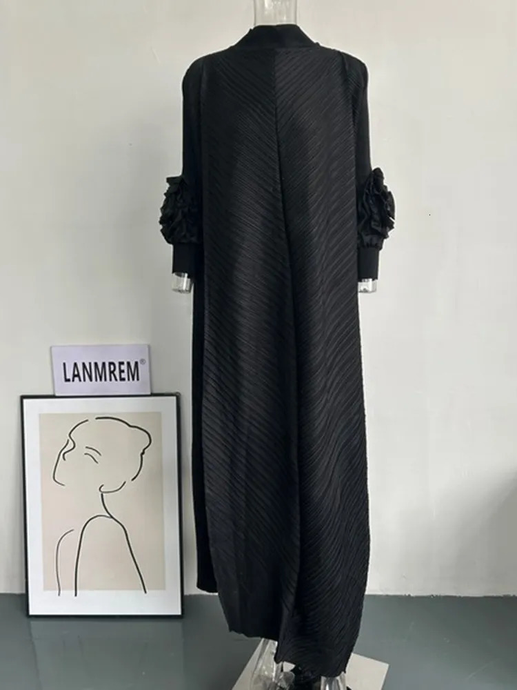 Basic Casual Dresses LANMREM Oversize Pleated Dress Round Neck Spliced Fungus Full Sleeve Long Dresses For Women Spring Clothes 2Q1331 231007