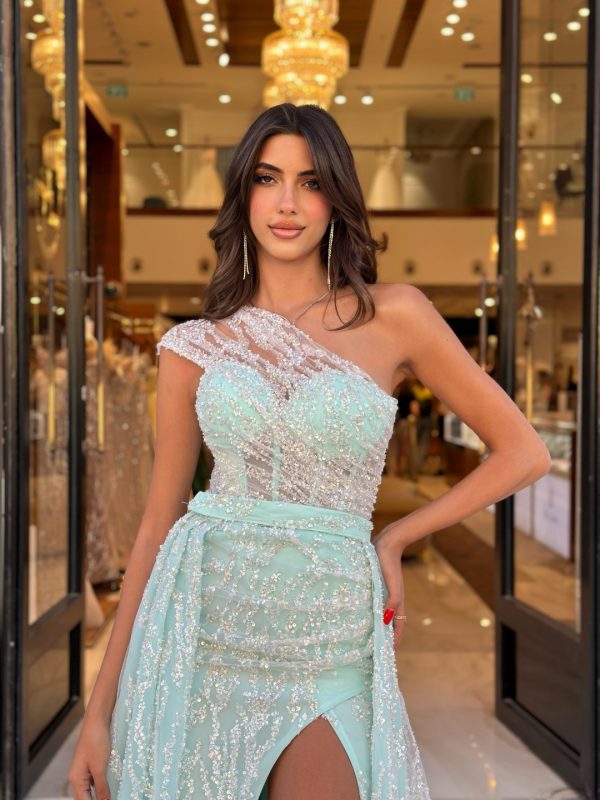 Elegant Mint Green Evening Gown Sweetheart Beads Crystal Party Prom Dresses Slit Formal Long Dress For Special Ocn Lz0304