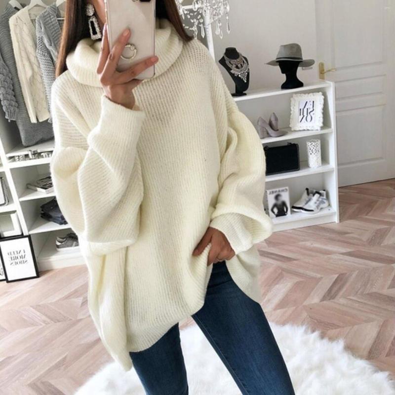 Womens Sweaters Womens Solid Color Y2k Oversize Lantern Sleeve Knit Tops Turtleneck Harajuku Leisure Jumpers Warm Pullovers