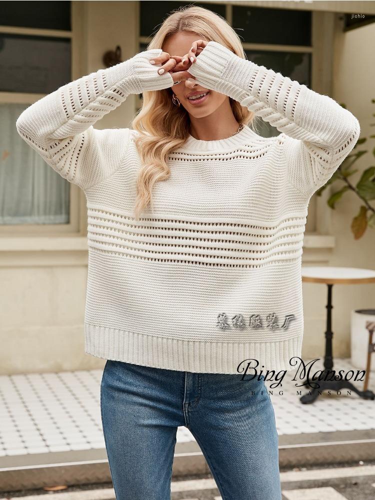 Womens Sweaters Autumn And Winter Pullover Sweater Versatile Pit Stripe Round Neck Knitwear Fashion
