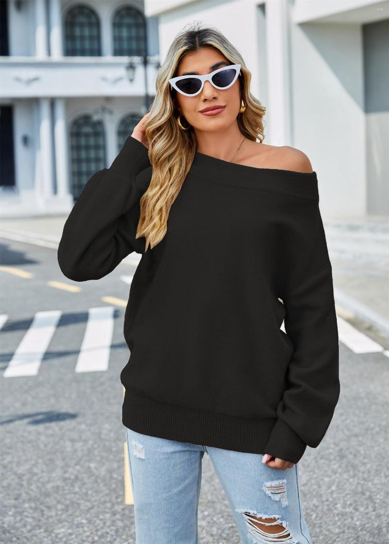 Womens Sweaters Fall/winter 2024 European And American One-shoulder Solid Color Sweater Loose Oversized Women