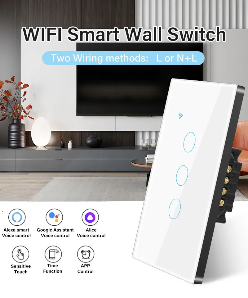Other Electronics Tuya WiFi US Smart Light Switch Neutral wire No wire Required 120 Type Wall Touch Work with Alexa Google Home 231007