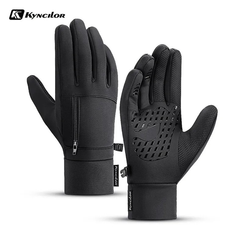 Five Fingers Gloves Winter Men Women Ski Snow Gloves Waterproof Cycling Gloves Full Finger Warm Thermal Fleece Gloves with Small Zipper Pocket 231007