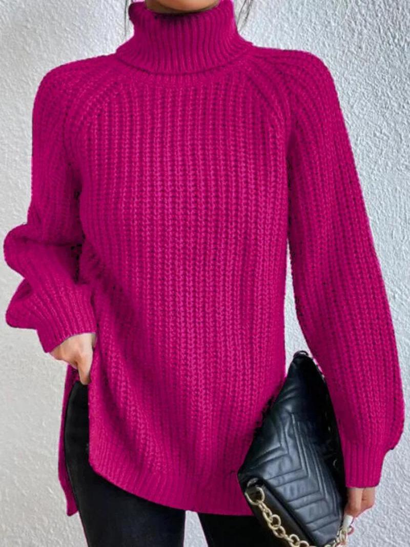 Womens Sweaters Women Winter Turtleneck Loose Sweater Elegant Long Sleeve Side Split Pullover Vintage Harajuku Chic Oversized Knit Tops