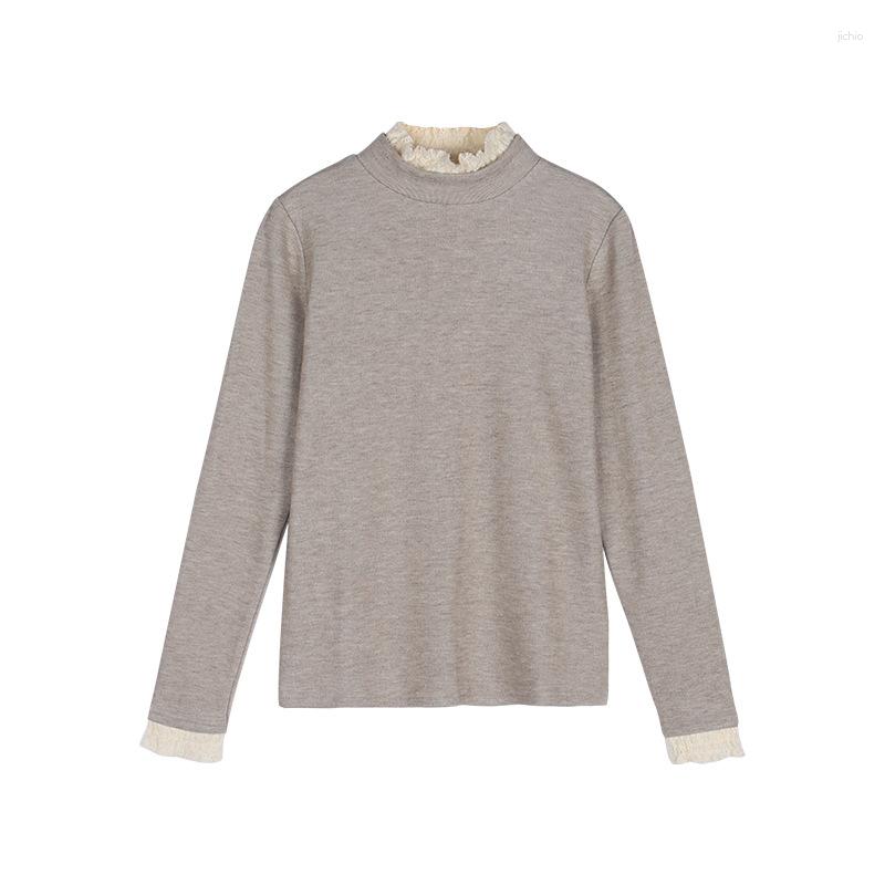 Womens Sweaters Autumn Winter Bottom Sweater Shirt Lace Half-high Neck Long-sleeved T-shirt Blouse Vintage Leisure Warm Pullovers Top