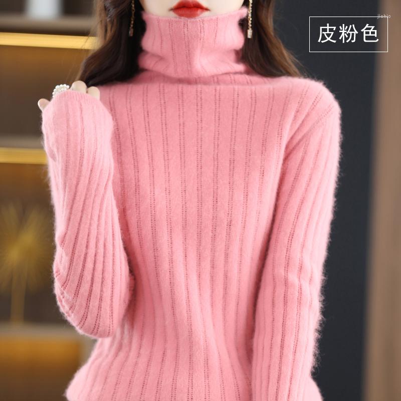 Womens Sweaters Mink Cashmere Pullover Autumn/Winter High Neck Sweater Casual Solid Hollow Knitwear Thickened Loose Top Overside Blouse