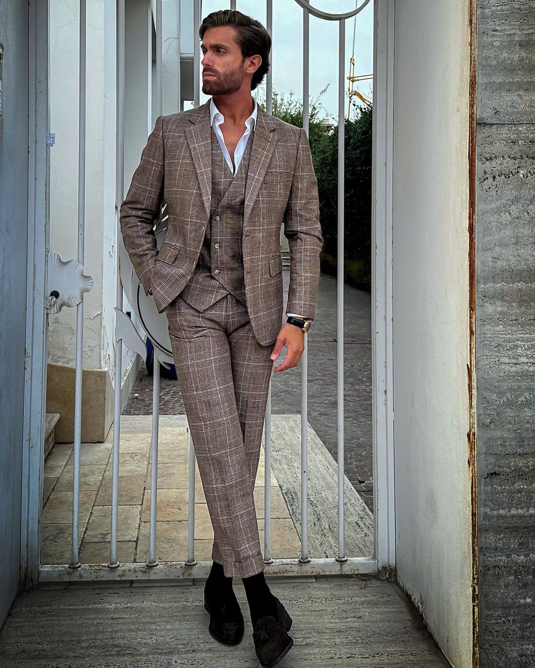 Plaid Mens Suits Notched Lapel Groom Wedding Tuxedos Business Male Prom Blazers 3 Pieces Sets Bridegroom Costume Homme