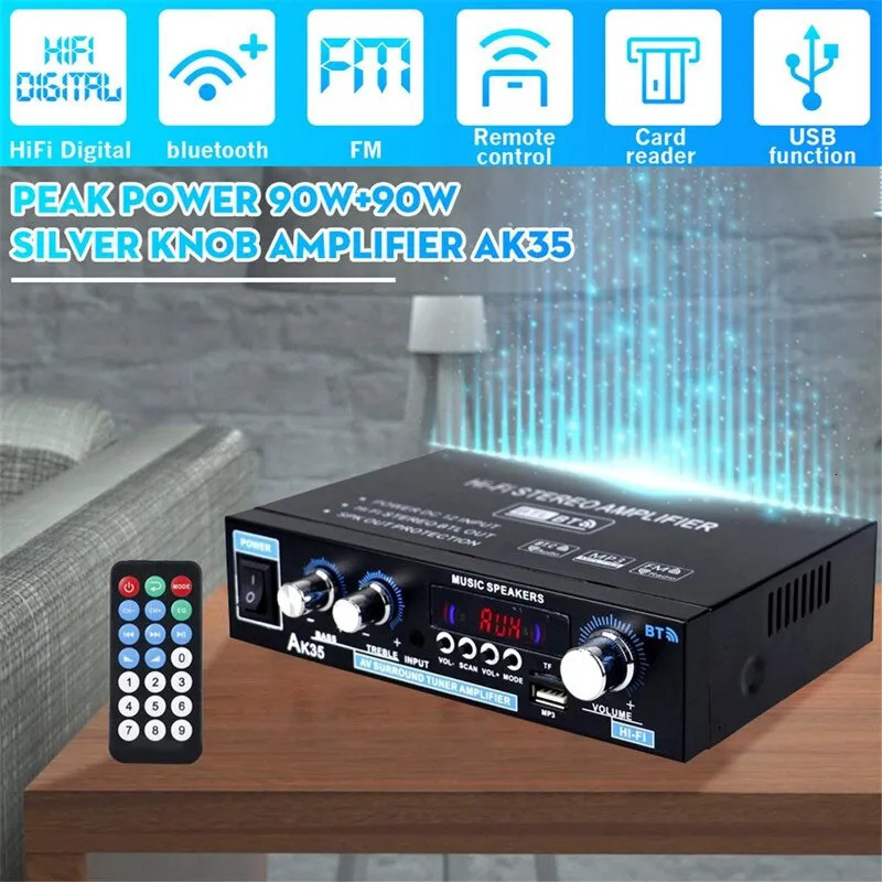 Karaok Player AK35 G919H 1000W Home Car Power Amplifiers 2 Channel Bluetooth Surround Sound FM USB Remote Control Mini HIFI Digital Stereo Amp 231007
