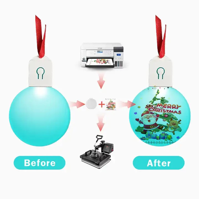 Sublimation LED Light Acrylic Christmas Ornaments With 7 Color Night Light Lamp Hanging Xmas Tree Pendant Christmas Decoration With Red Rope