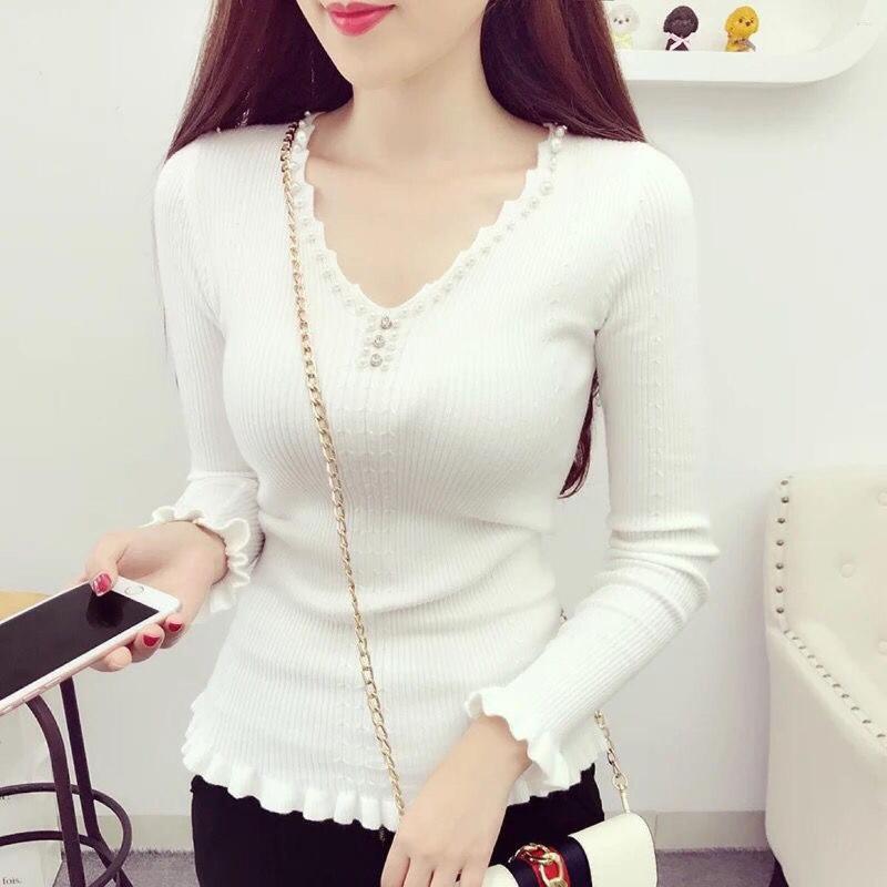 Womens Sweaters 2024 Women Spring Autumn Fashion V-neck Knitted Bottoming Tops Female Slim Fit Sweater Ladies Short Pullover T210