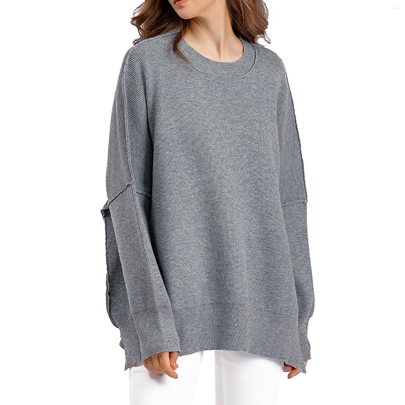 Womens Sweaters Fashion Crew Neck Sweater Solid Color Oversized Pullover For Women Ladies Work