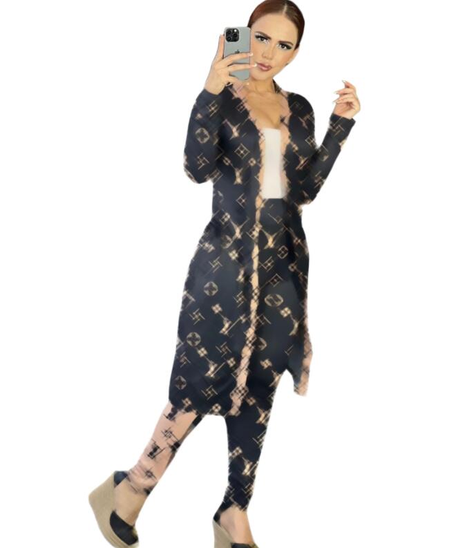 Fashion Womens Tracksuits Sports Suit Daily cardigan dress and Pants Lady G Print Autumn 2 Pieces Jumpsuit Outfits Sport Sweatsuit jogging Sweatsuits