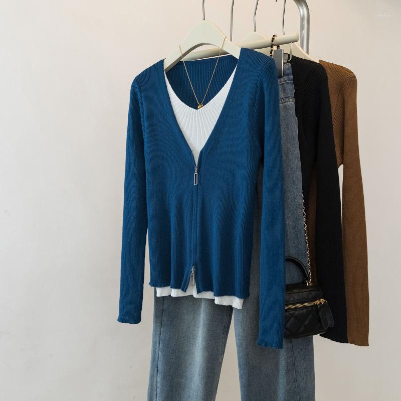 Womens Sweaters Women Connected V-neck Knitting Pullovers Girls One-Piece Full Sleeve Knitwear Clothing Femme Casual Jumpers