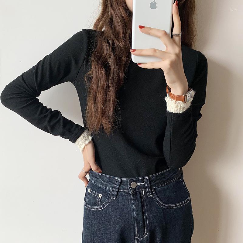 Womens Sweaters Autumn Winter Bottom Sweater Shirt Lace Half-high Neck Long-sleeved T-shirt Blouse Vintage Leisure Warm Pullovers Top