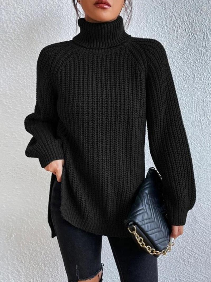 Womens Sweaters Women Winter Turtleneck Loose Sweater Elegant Long Sleeve Side Split Pullover Vintage Harajuku Chic Oversized Knit Tops