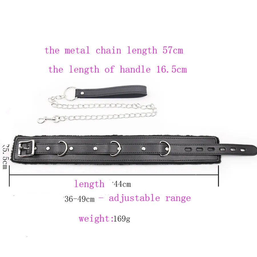 Chokers Woogge Adjustable Black Real Leather Neck Collar with Chain Leash Faux Fur Lined D Choker Necklace Animal Pet Accessories 231007