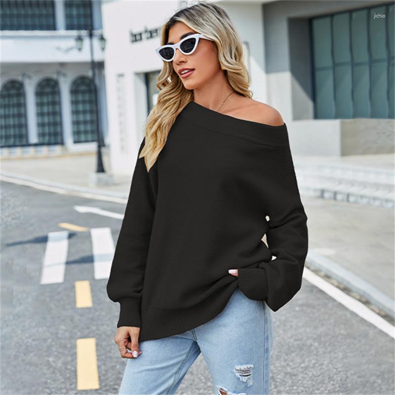 Womens Sweaters Fall/winter 2024 European And American One-shoulder Solid Color Sweater Loose Oversized Women