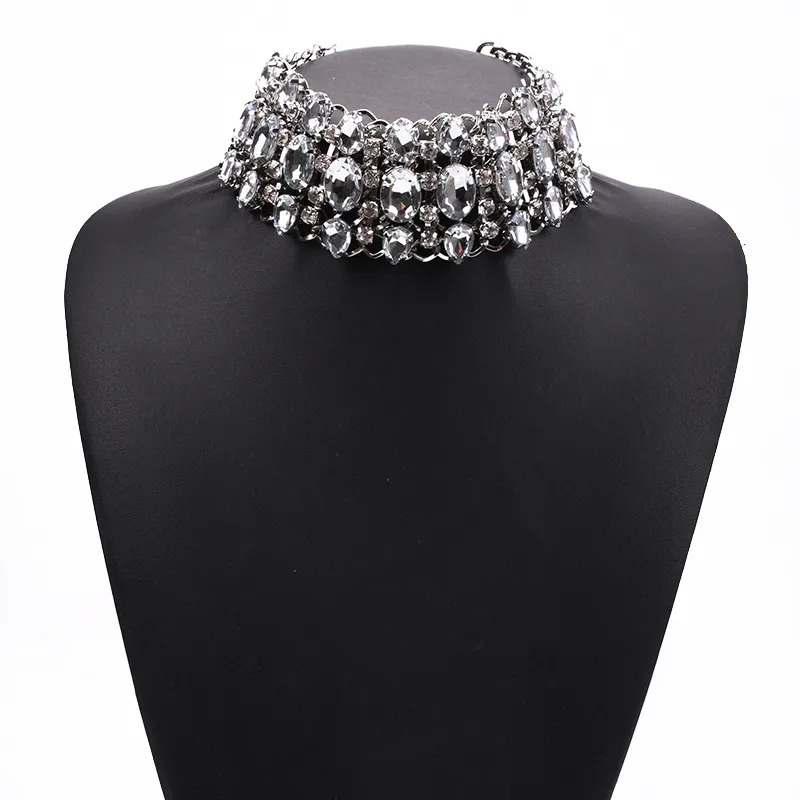 Chokers ZA Crystal Statement Chokers Necklaces Women Jewelry Fashion Big Bib Large Collar Choker Necklace Clear Champagne 231007