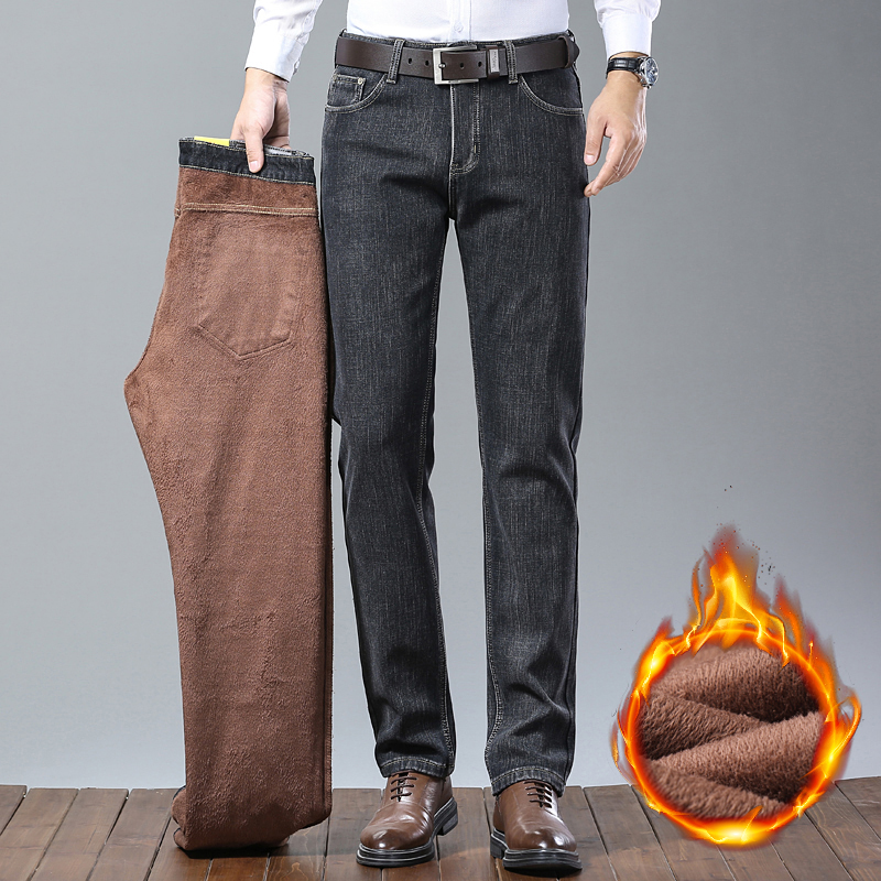 New JEANS Pants pant Men's trousers Stretch FLEECE thickening winter DDicon Embroidered close-fitting jeans cotton slacks washed straight busines