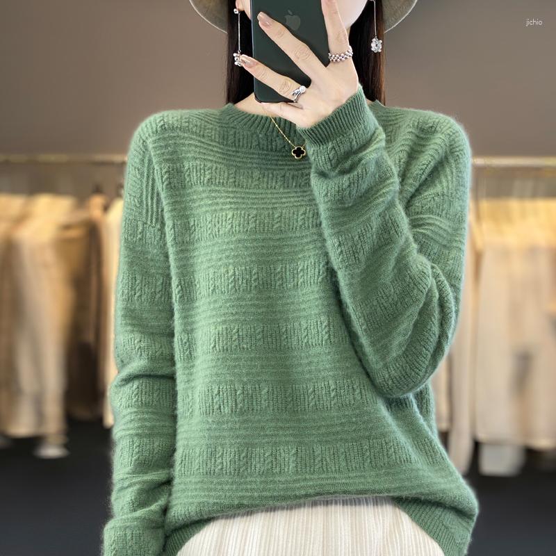 Womens Sweaters Autumn/Winter Wool Thickened Knitted Top Horizontal Twisted Flower Pullover Round Neck Solid Sweater