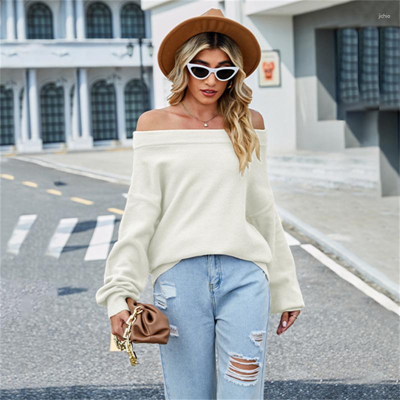 Womens Sweaters Fall/winter 2024 European And American One-shoulder Solid Color Sweater Loose Oversized Women